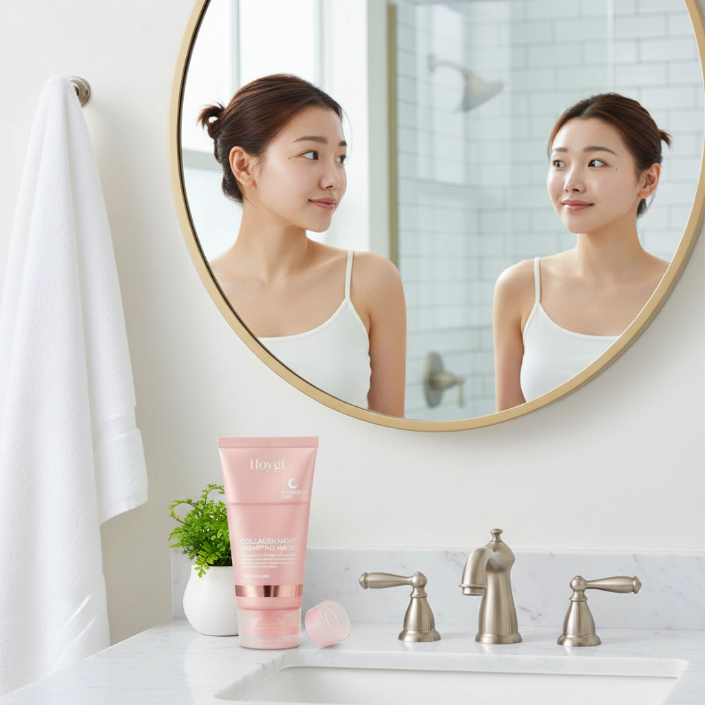 Masque facial décollable au collagène pour la nuit, masque d'emballage de nuit au collagène coréen, hydrate en profondeur, masque de soins de nuit, crème 75ml