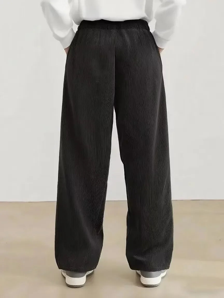 Pantalon décontracté en velours côtelé pour hommes, manches courtes, jambe droite, tendance de rue, marque Vintage, Long à la mode par Doba Store