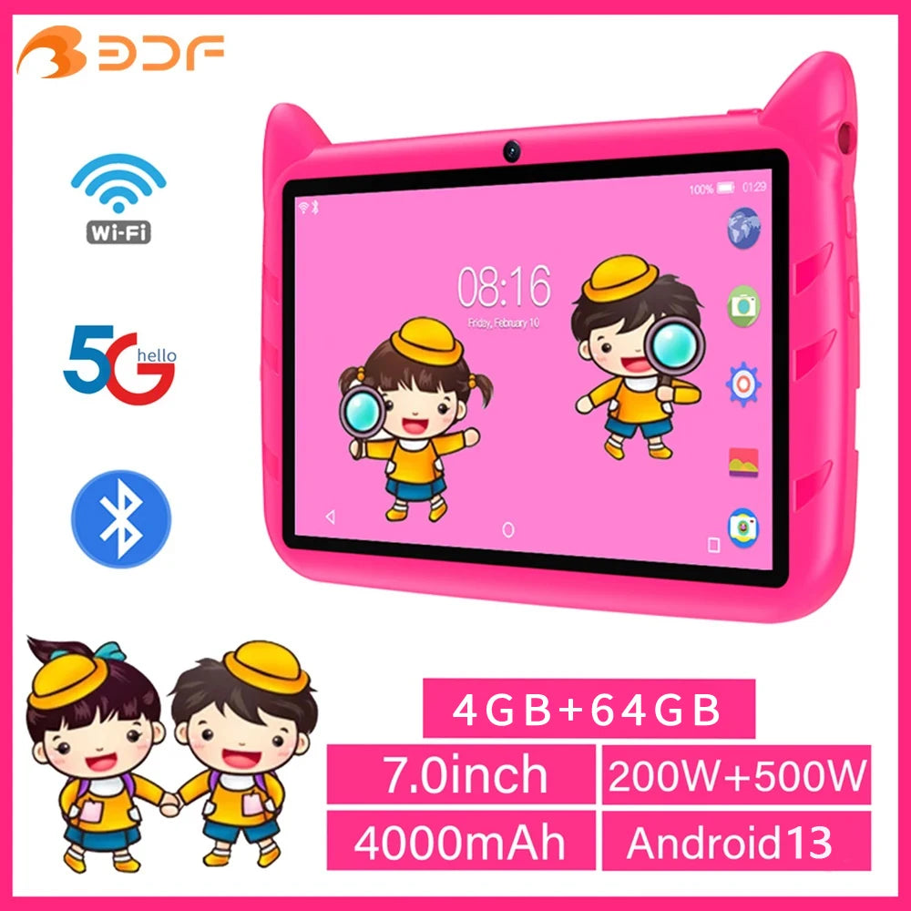 BDF-Tablette Android 13 pour enfants 7 pouces 4 Go RAM 64 Go ROM WiFi 5G batterie 4000mAh appareil photo Doba Store