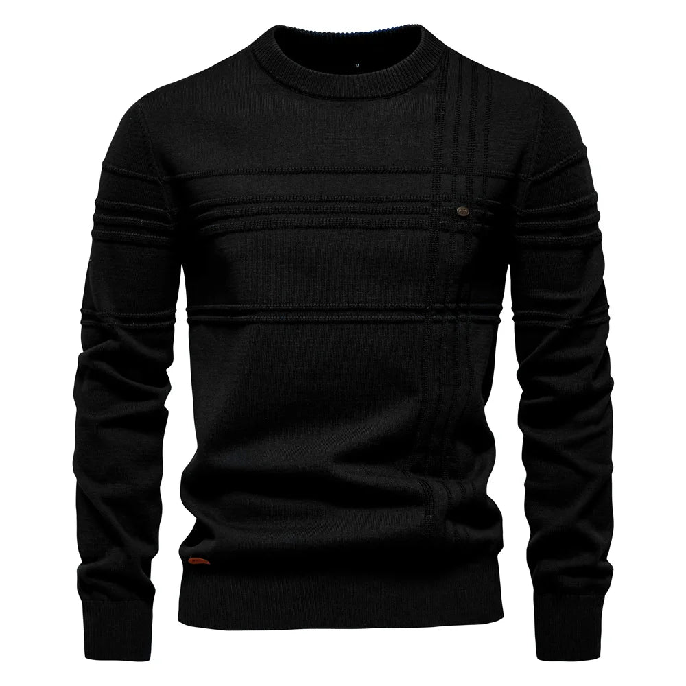 AIOPESON hommes col rond pull pull tricoté coton rayé qualité automne hiver chaud chandails pour hommes Doba Store noir
