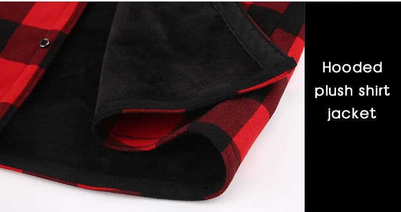 Chemise à carreaux américaine décontractée pour hommes grande taille automne hiver chemise épaisse à capuche et polaire manches longues Doba Store