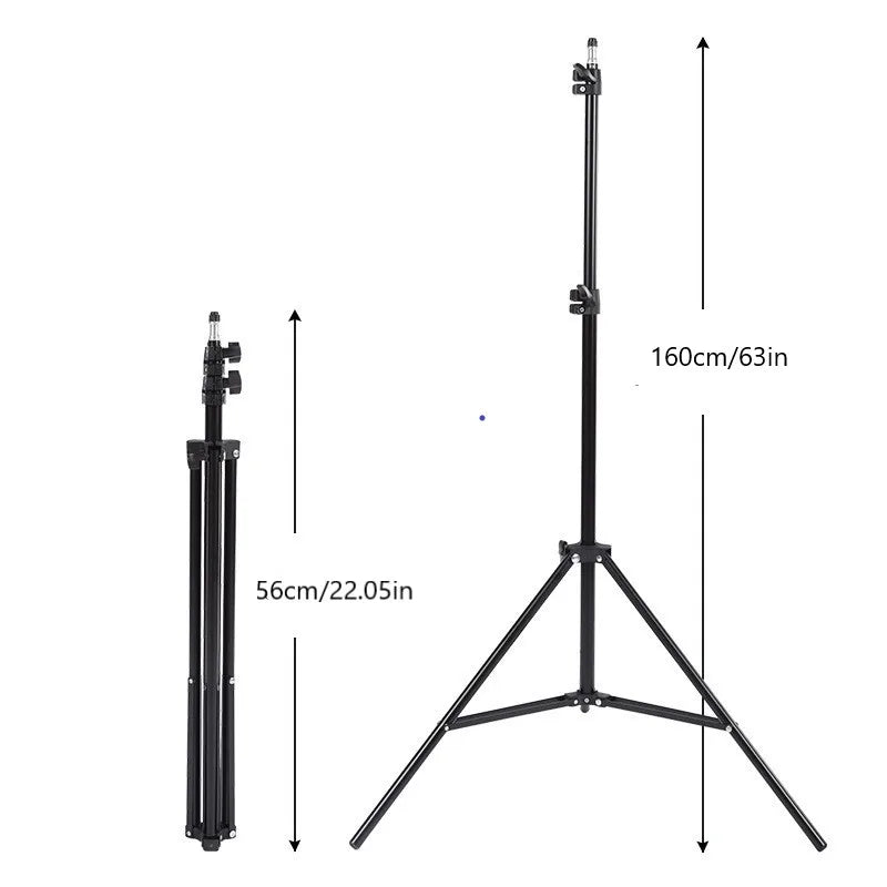 Black multifunctional phone tripod shown folded at 22 inches and fully extended to 63 inches height