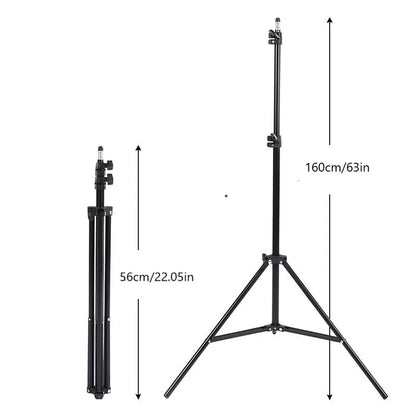 Black multifunctional phone tripod shown folded at 22 inches and fully extended to 63 inches height