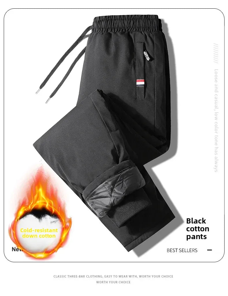 Pantalon de sport en coton épais pour hommes, jambe droite, décontracté, coupe ample, chaud style papa grande taille hiver Doba Store