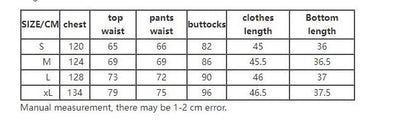 Size chart for women's tie-dye leopard two-piece summer set with chest, waist, buttocks, and length measurements in cm.