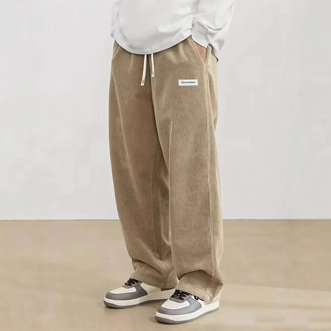 Pantalon décontracté en velours côtelé pour hommes, manches courtes, jambe droite, tendance de rue, marque Vintage, Doba Store