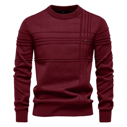 AIOPESON hommes col rond pull pull tricoté coton rayé chaud automne hiver Doba Store bordeaux élégant