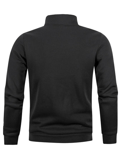 Automne hommes pull à fermeture éclair col roulé chandails chauds couleur unie manches longues Doba Store noir dos