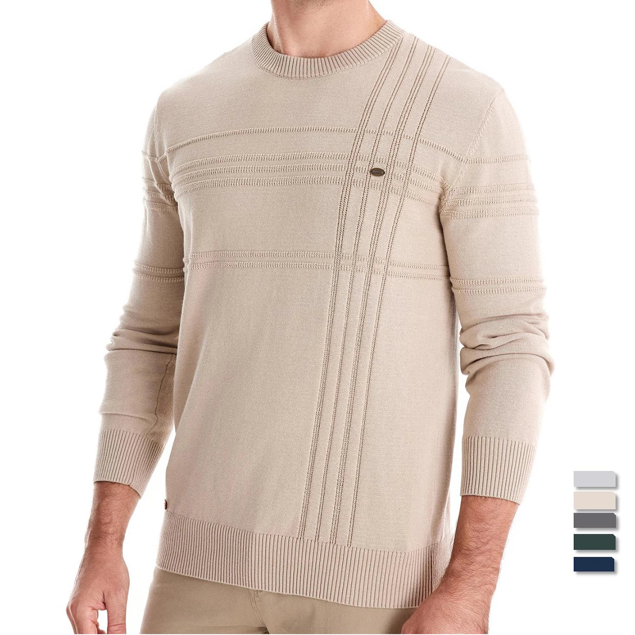 AIOPESON hommes col rond pull pull tricoté coton rayé qualité automne hiver chaud chandails pour hommes Doba Store beige