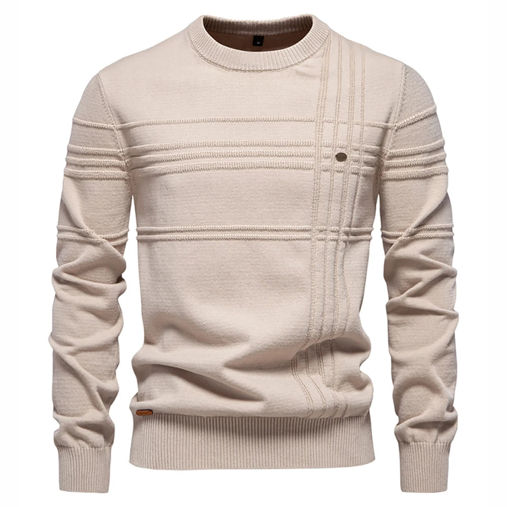 AIOPESON hommes col rond pull pull tricoté coton rayé qualité automne hiver chaud chandails Doba Store