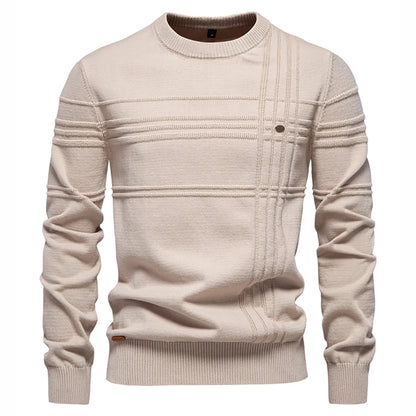 AIOPESON hommes col rond pull pull tricoté coton rayé qualité automne hiver chaud chandails Doba Store