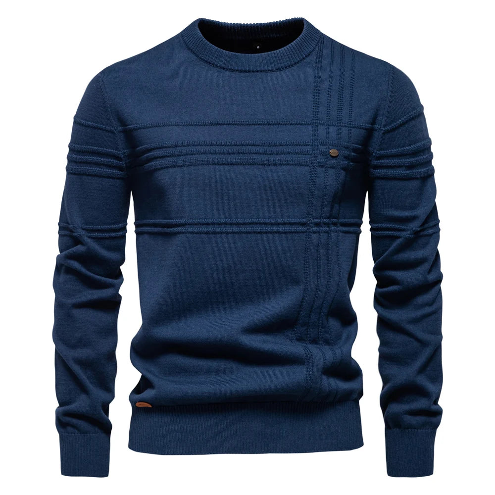 AIOPESON hommes col rond pull pull tricoté coton rayé qualité automne hiver chaud chandails pour hommes Doba Store