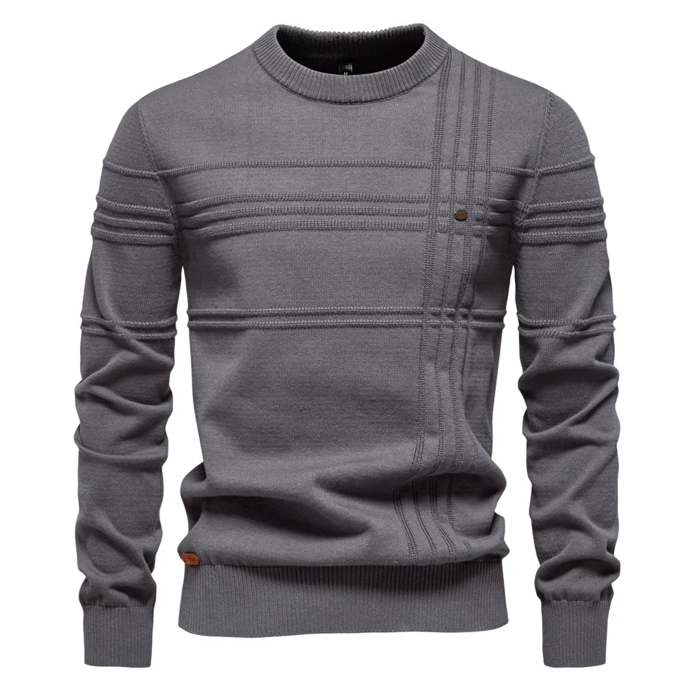 AIOPESON hommes col rond pull pull tricoté coton rayé qualité automne hiver chaud chandails pour hommes Doba Store