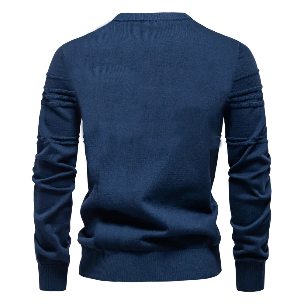 AIOPESON hommes col rond pull tricoté coton rayé qualité automne hiver chaud chandails Doba Store dos bleu