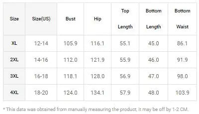 Size chart for women's tie-dye leopard 2-piece set showing measurements for bust, hip, top and bottom length, and waist in centimeters.