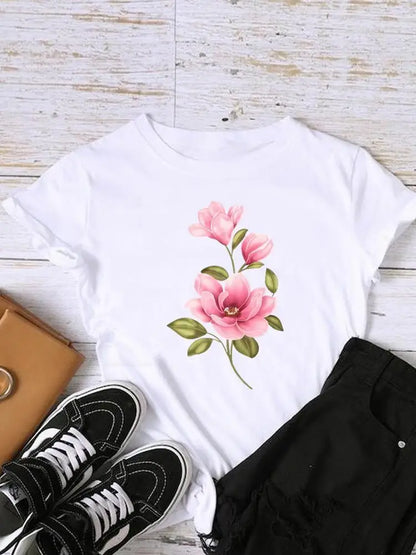 T-shirt femme été - Imprimé floral décontracté