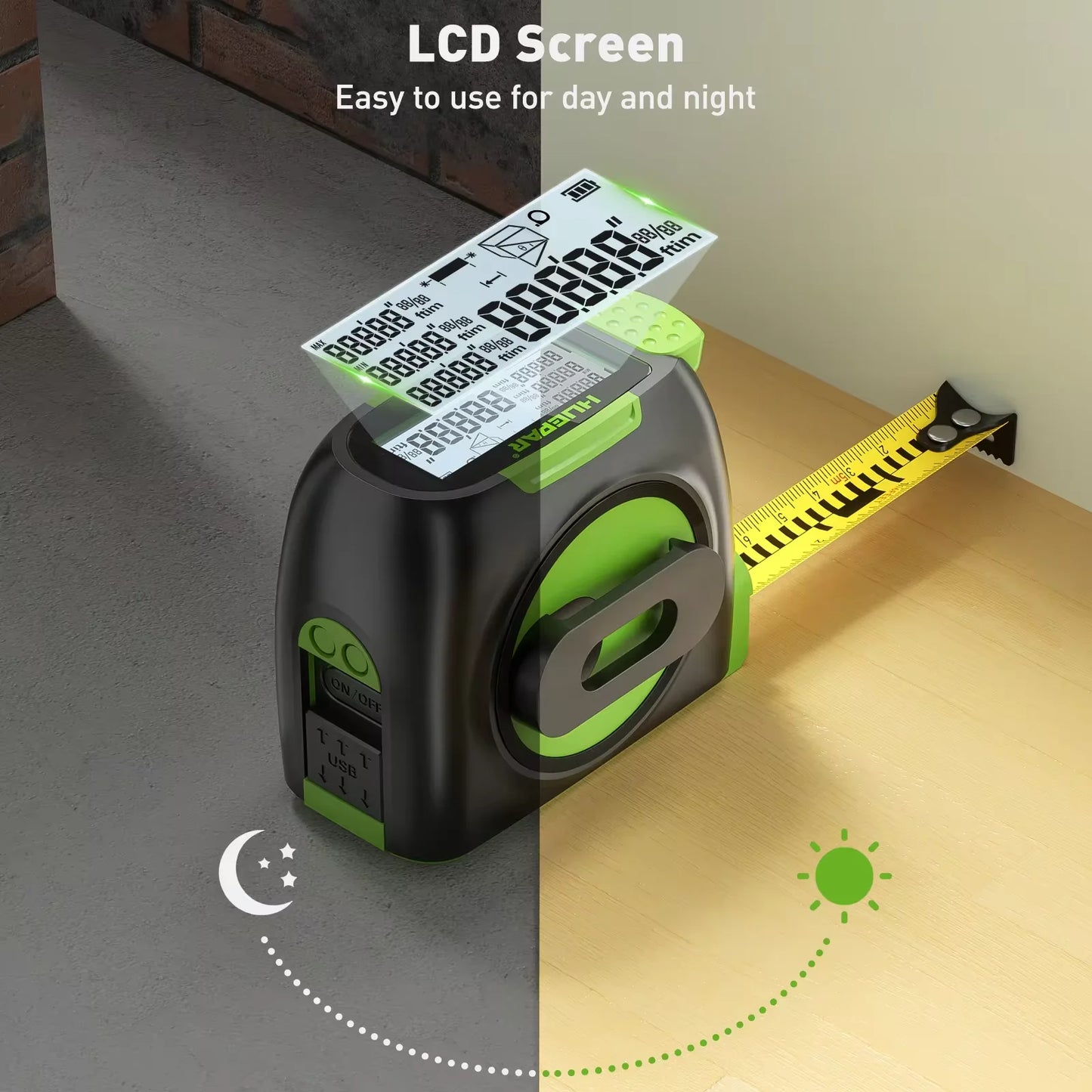 Télémètre laser Huepar DT30 - Écran LCD rétroéclairé avec affichage numérique