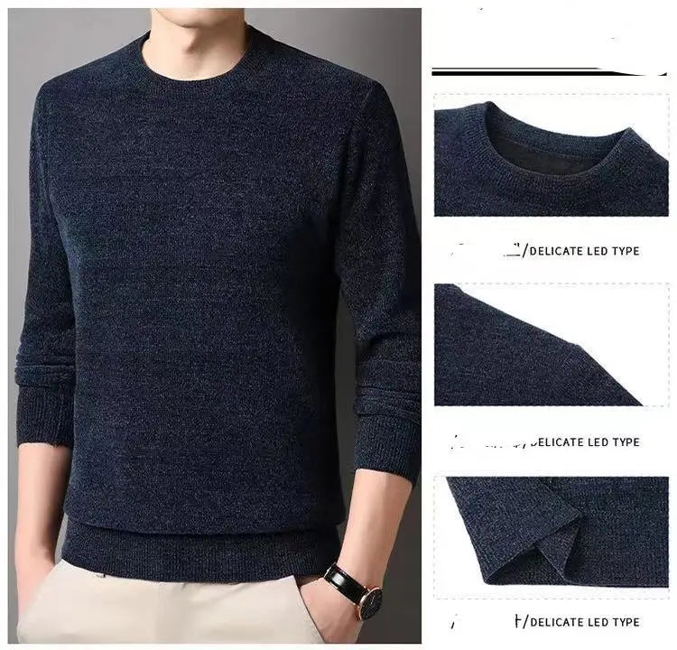 Pull en cachemire de vison pur pour hommes col rond tricot grande taille 4XL 100% Doba Store bleu marine