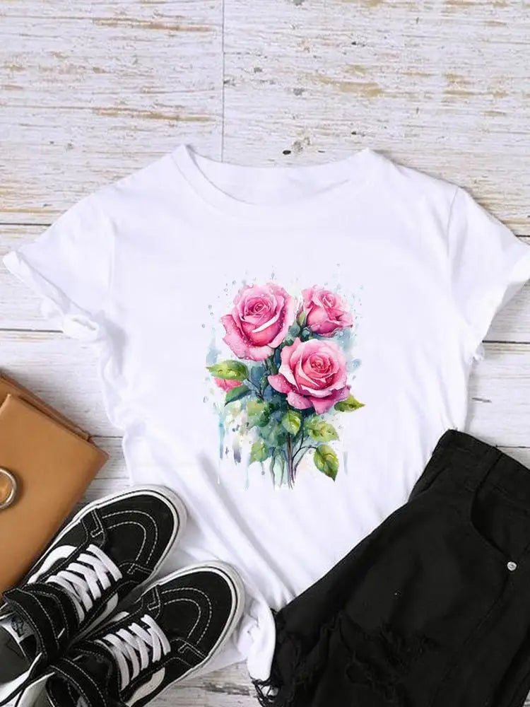 T-shirt floral femme - Détail imprimé artistique