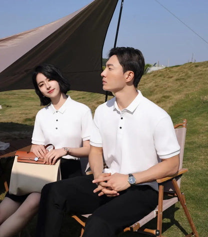 Couple portant T-shirt à revers de haute qualité chemise manches courtes assistant magasin Audi car 4S Doba Store 2025