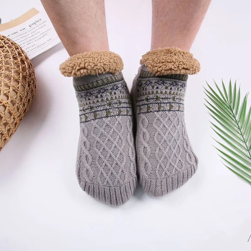 Chaussettes thermiques pour hommes pantoufles moelleuses d'hiver chaudes antidérapantes Doba Store confortable pour la maison