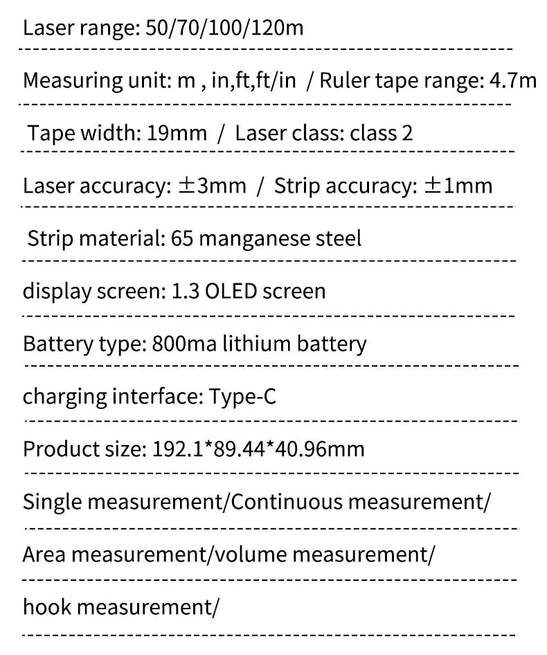 White background with SNAKOL 3-in-1 laser distance meter and 4.7m measuring tape displaying digital measurements