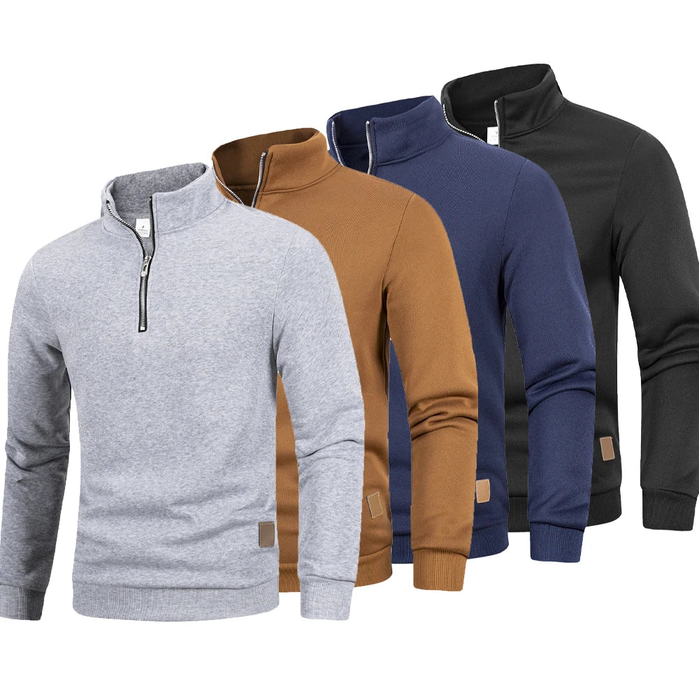 Automne hommes pull à fermeture éclair col roulé chandails chauds couleurs unies manches longues Doba Store