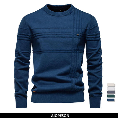 AIOPESON hommes col rond pull pull tricoté coton rayé qualité automne hiver chaud chandails pour hommes Doba Store bleu