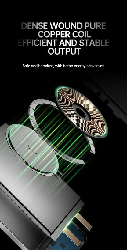 Close-up view of dense wound pure copper coil and components for efficient stable wireless power output