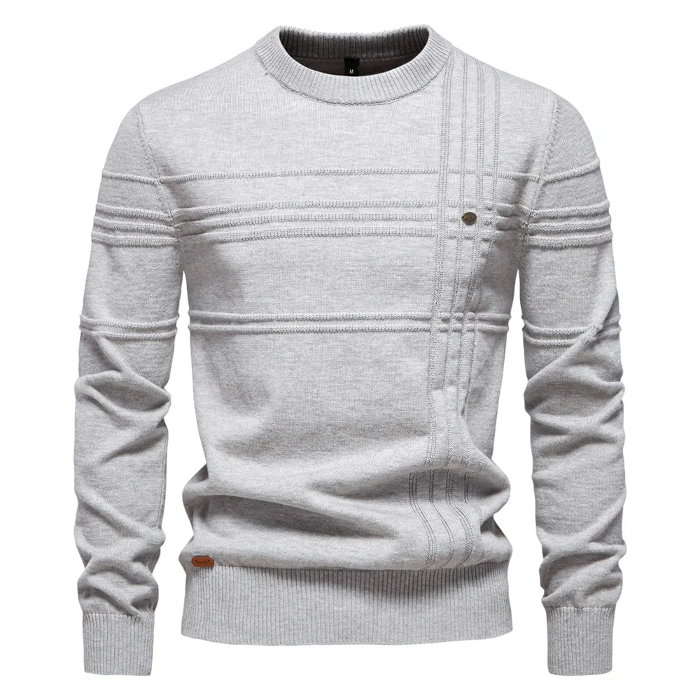 AIOPESON hommes col rond pull tricoté coton rayé qualité automne hiver chaud chandails Doba Store