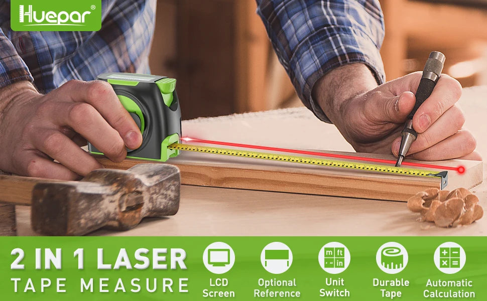 Huepar DT30 - Ruban à mesurer laser 2-en-1 compact et portable