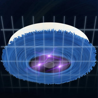 Close-up of blue circular microfiber cleaning pad with glowing lights underneath grid pattern background