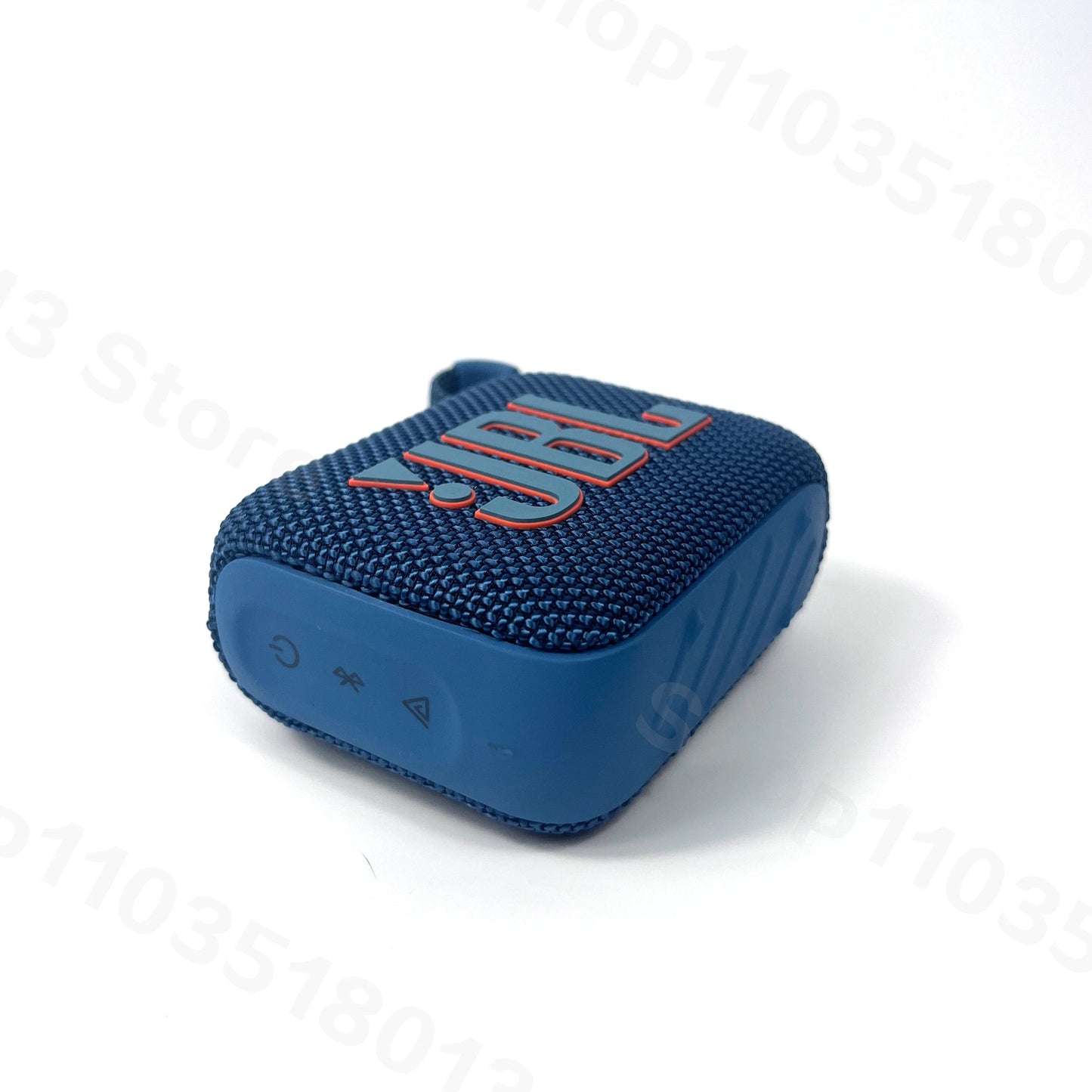Compact blue JBL GO 4 portable Bluetooth speaker with textured fabric and control buttons on the side