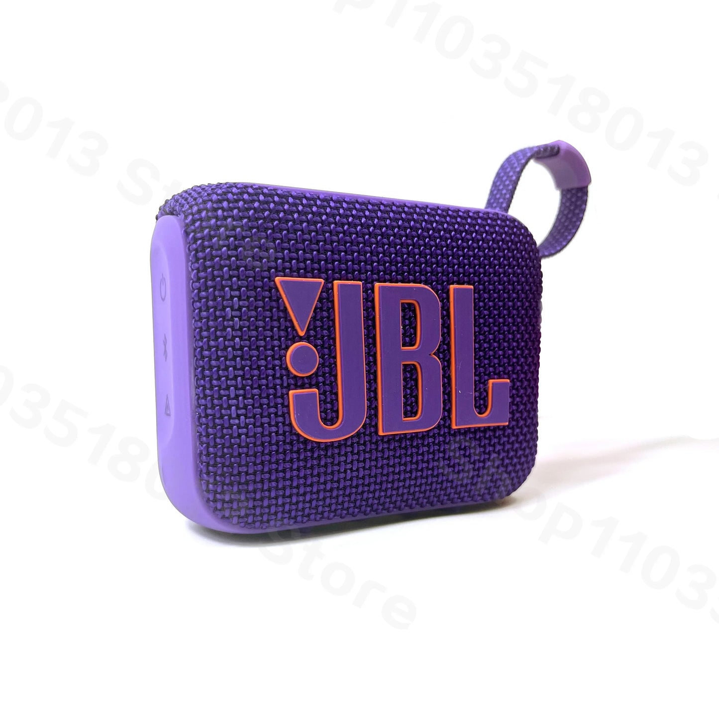 Purple JBL GO 4 portable Bluetooth speaker with textured fabric and side control buttons on a white background