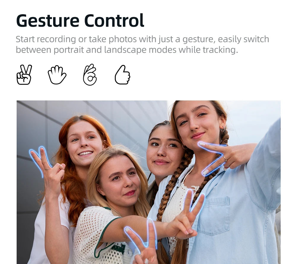 Four young women smiling and posing with hand gestures for a selfie outdoors against a gray wall