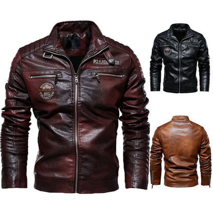 Veste en cuir PU à revers pour hommes, veste de moto décontractée Doba Store, automne et hiver 2024, style cool et mode