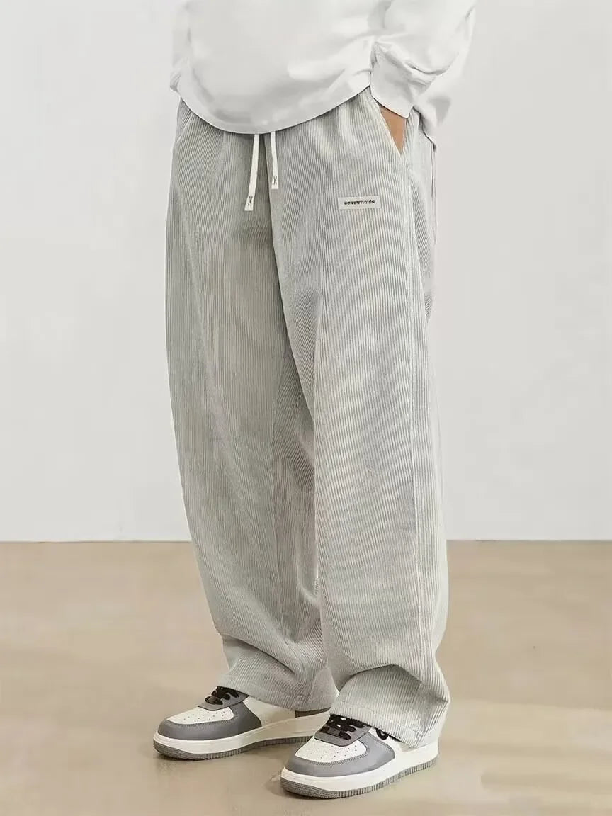 Pantalon décontracté en velours côtelé pour hommes, manches courtes, jambe droite, tendance de rue, marque Vintage, Long à la mode par Doba Store