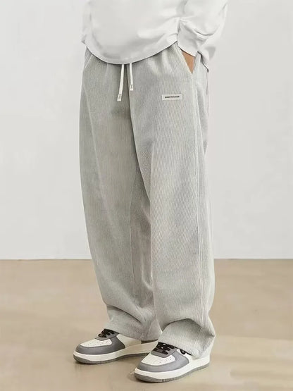 Pantalon décontracté en velours côtelé pour hommes, manches courtes, jambe droite, tendance de rue, marque Vintage, Long à la mode par Doba Store